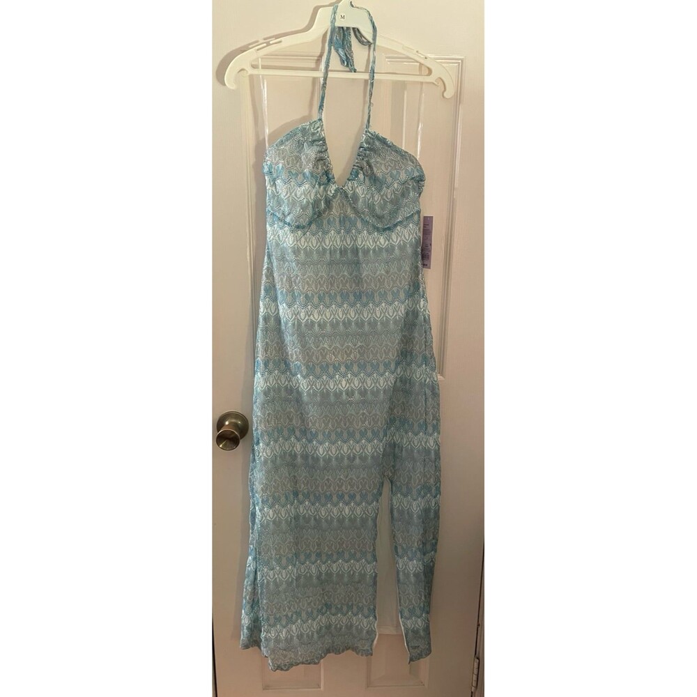 Blue Crochet Halter Maxi Dress Cover-up Wild Fable Large NWT